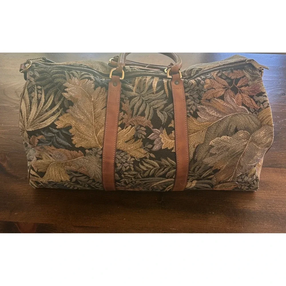 Vintage Boyt USA Duffel Bag Unisex Large Multicolor Tapestry Floral Leather